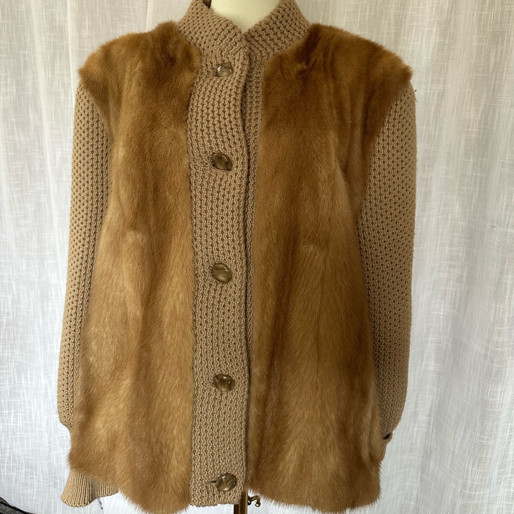 Vintage KENT FISHER Baltimore Genuine Mink Fur & Wool Knit Jacket | L/XL